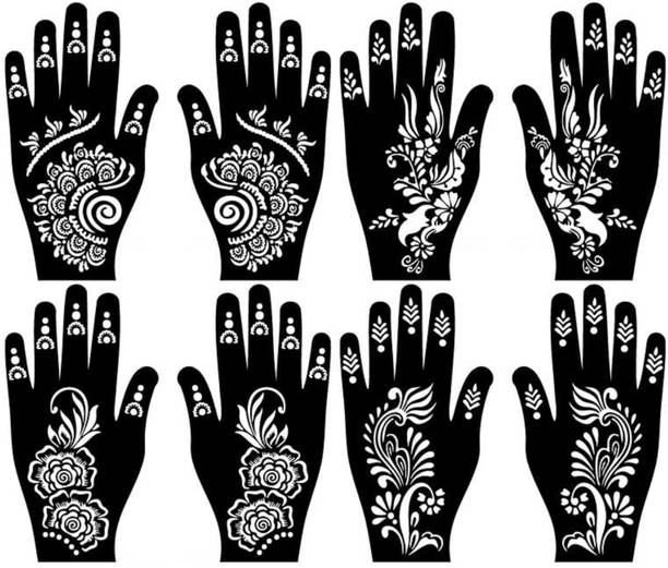 KICKWIX Set of 8 Henna Tattoo Stencil | Mehandi Stencils For Women, Girls & Kids
