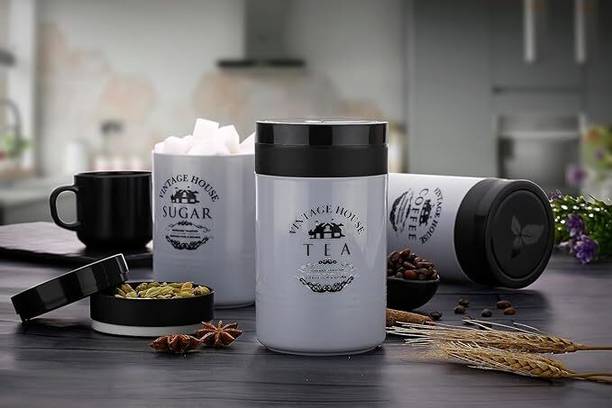 Swarni Plastic Tea Sugar Coffee Container Set Of 3 (Grey) Tea Urn
