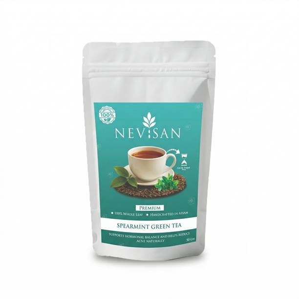 nevisan Premium Spearmint Green Tea for PCOS Support, Acne & Hormonal Balance Plain, Herbs Green Tea Pouch