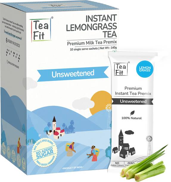 TeaFit Premium Zero Sugar Instant Lemongrass Tea Pack of 10 Sachets Lemon Grass Instant Tea Box