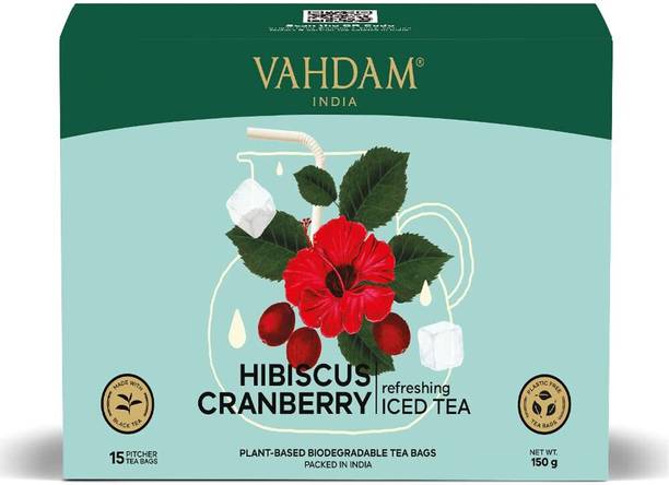 Vahdam Hibiscus Cranberry Iced Tea-Plant-Based Biodegradable Tea Bags Hibiscus Iced Tea Bags Box