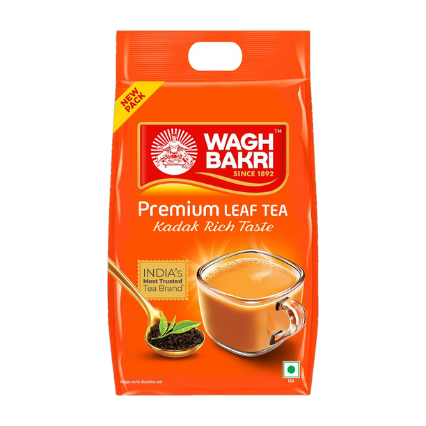 WAGH BAKRI Premium Assam Leaf Tea Bold, Aromatic Kadak Chai Tea Pouch