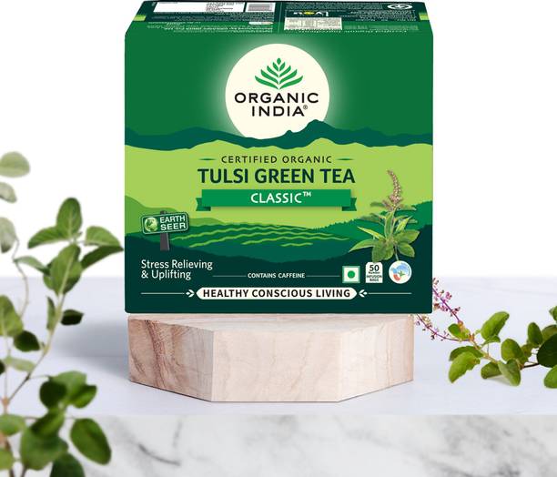 ORGANIC INDIA Tulsi Green Tea Classic 50 Teabags Green Tea Bags Box