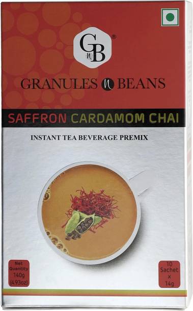 Granules N Beans Saffron Cardamom Instant Tea Premix |Pack of 10 Sachet Saffron, Cardamom Instant Tea Box