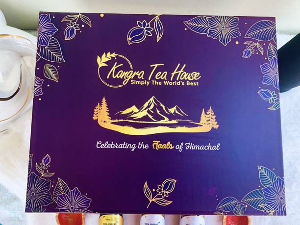 Kangra Tea House Taals-A Premium Gift Box-Set of 3 Organic Handcrafted Teas with a Glass Infuser Hibiscus Tea Festive Gift Box