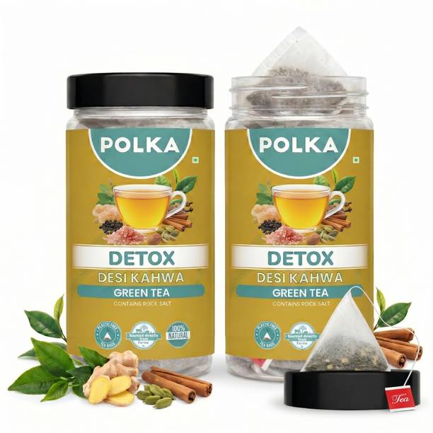 Polka Detox Green Tea Leaves Desi Kahwa Green Tea 45 Bags for Weight Loss & Digestion Herbs, Spices Green Tea Plastic Bottle