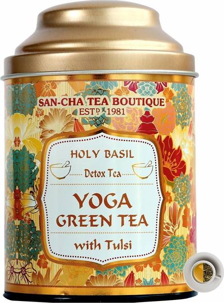 SANCHA Yoga Tulsi Green Tea|100g Loose Leaf Tea| Detox Tea|100% Natural Digestive Tulsi Green Tea Tin