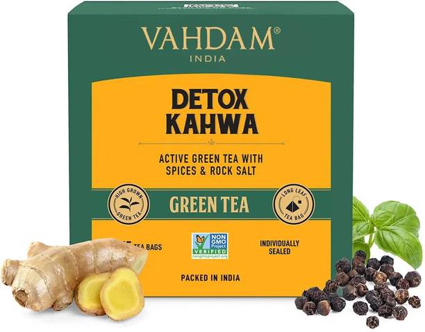 Vahdam Detox Kahwa Ginger, Tulsi Green Tea Bags Box
