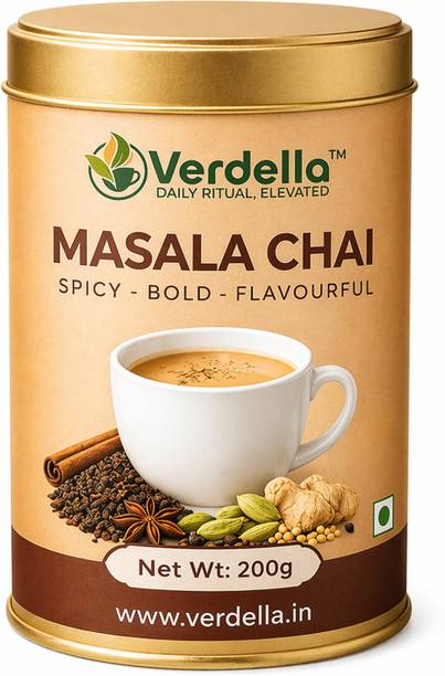 Verdella Kadak Masala Chai | Strong CTC Black Tea | Real Spice Blend | Rich Aroma | Black Pepper, Cardamom, Fennel, Ginger, Saffron Black Tea Tin