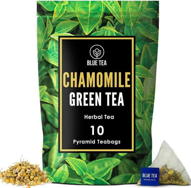 BLUE TEA Chamomile Green Tea | 10 Premium Pyramid Tea Bags Green Tea Bags Vacuum Pack