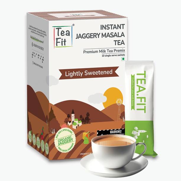 TeaFit Instant Jaggery Masala Chai Premix, Desi Gud Chai, Made with Organic Jaggery Spices Instant Tea Box
