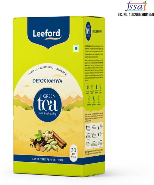 Leeford Detox Kahwa Green Tea|Spiced Herbal Blend for Digestion & Cleanse|30 Tea Bags Infusion Tea Bags Box