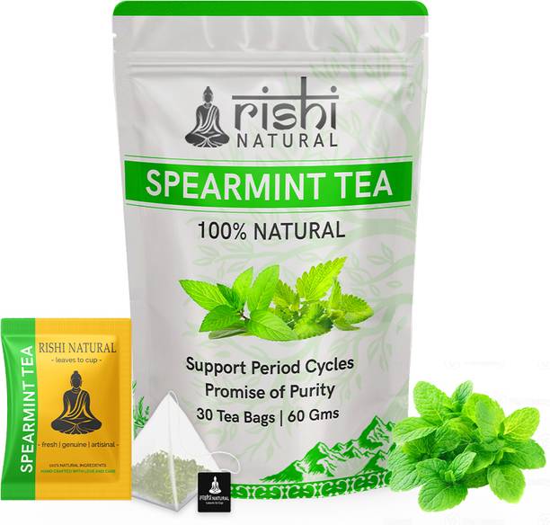 rishi natural Spearmint Leaf Tea(30 Teabags-1 Month Pack)- Supports Digestive and Skin Health Mint Herbal Tea Bags Pouch