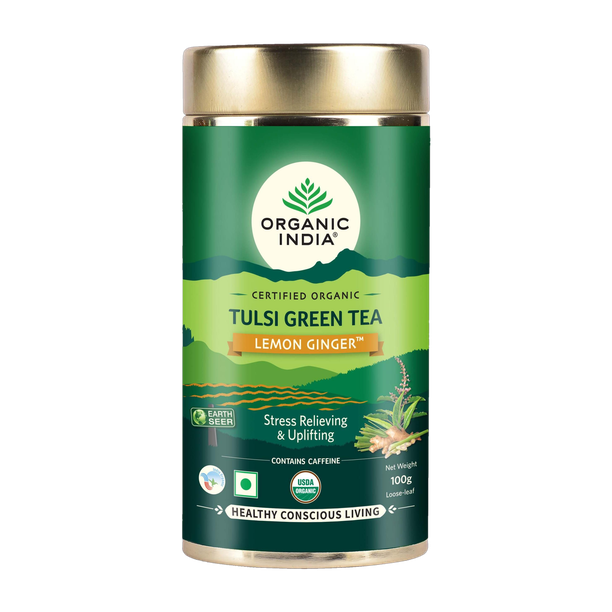 ORGANIC INDIA Tulsi Green Tea Lemon Ginger 100 gm tin Green Tea Tin