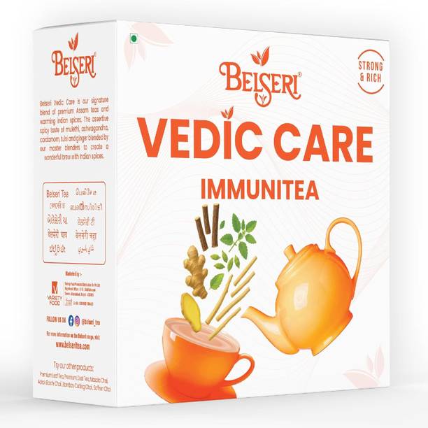 BELSERI Vedic Care Immunitea | Herbal Tea Blend with Ginger, Tulsi & Spices | Daily Use Mulethi, Ashwagandha, Tulsi, Cardamom, Ginger Black Tea Box