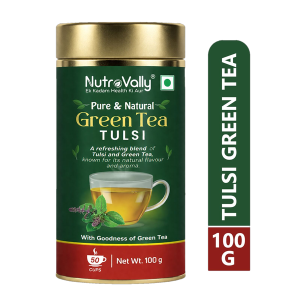 NutroVally Green Tea with Tulsi for weight loss Loaded with Anti-Oxidants & 100% Natural Tulsi Green Tea Tin