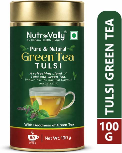 NutroVally Green Tea with Tulsi for weight loss Loaded with Anti-Oxidants & 100% Natural Tulsi Green Tea Tin