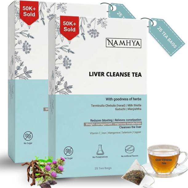NAMHYA FOODS Namhya Liver Cleanse Tea with Harad & Milk Thistle - Pack of 2 (50 tea bags) Unflavoured Herbal Tea Pouch