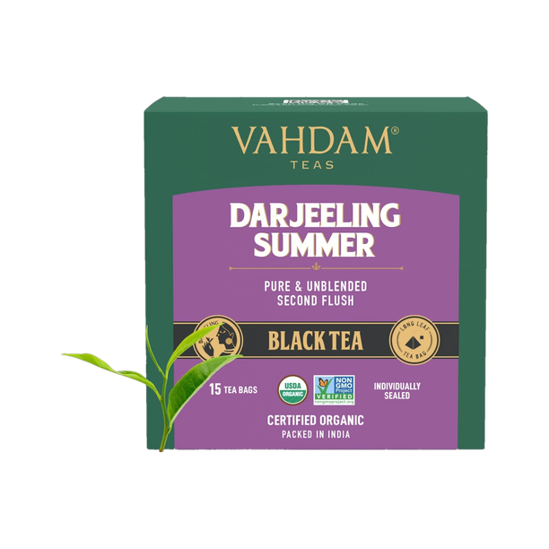 Vahdam Organic Darjeeling Summer Black Tea Bags Pouch