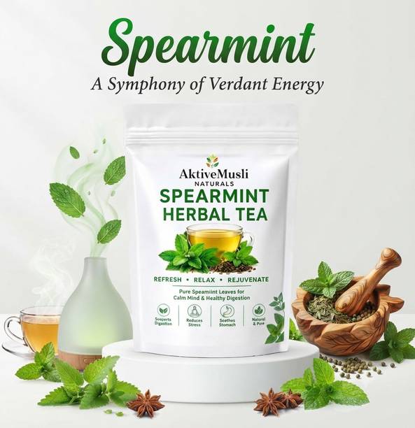 Aktivemusli Spearmint tea for Stress Relief | 100% Better Sleep & Relaxing Herbal Tea Tulsi Herbal Tea Pouch