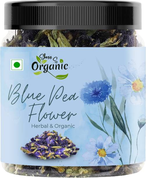 SHREE S ORGANIC Butterfly Pea Flower Tea-100g | 100 % Natural Herbal Tea | Blue Pea Tea | Herbal Tea Mason Jar