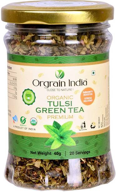 Orgrain India Certified Organic Tulsi Green Tea, 40g Tulsi Green Tea Plastic Bottle