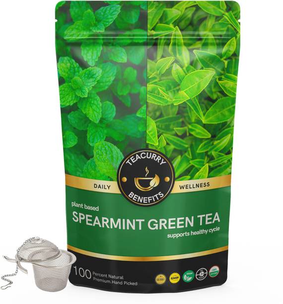 TEACURRY Spearmint Green Tea (200g + Infuser)- Help with Digestive & Holistic Wellness Green Tea Vacuum Pack