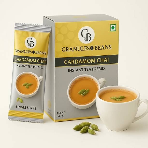 Granules N Beans Instant Premix Tea | Cardamom Tea | Kadak Chai (10 Sachet x 14g =140g) (GBR 101) Cardamom Tea Box