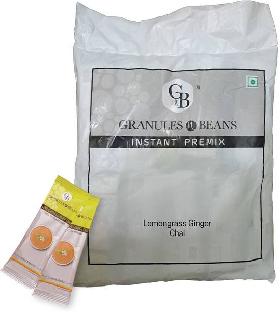Granules and Beans Lemongrass Ginger Tea Instant Premix - Value Pack of 50 Serving Tea | Lemongrass Adrak Chai Instant Pemix | 50 Sachets of 14gms Each Instant Chai for Immunity & Freshness Lemon Grass, Ginger Instant Tea Pouch