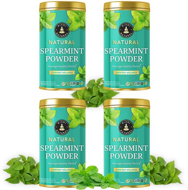 rishi natural Spearmint Powder (200g) for PCOS, PCOD, Period Relief, Acne, & Unwanted Hair Herbal Tea Tin
