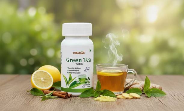 CHAHAK Green Tea Tablets with Tulsi & Lemon | Herbal Immunity Booster Tablets | Lemon Green Tea Plastic Bottle