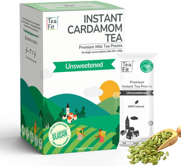 TeaFit Cardamom Instant Tea Premix (10 Sachet - 14 gm each) Unsweetened Elaichi Chai Cardamom Instant Tea Box