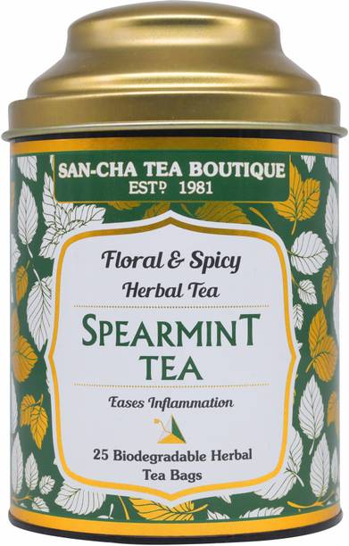 SANCHA Spearmint Tea, Caffeine Free Herbal Tea, Calming Tea, Tea for Bloating Mint Herbal Infusion Tea Bags Tin