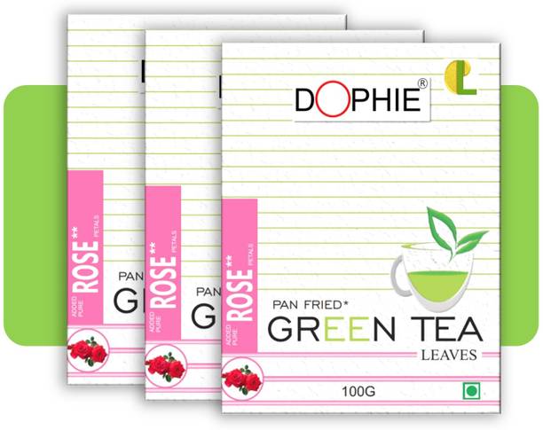 dophie Rose Green tea, Rose Petals with Green tea leaves 100g [PACK OF 3] Rose Green Tea Box