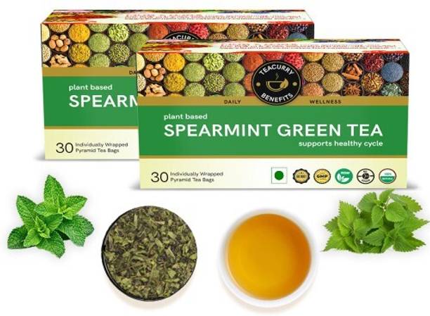 TEACURRY Spearmint Green Tea (60 Bags) - Help with Digestive & Holistic Wellness Green Tea Box