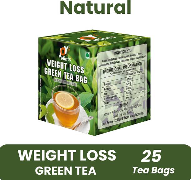 joy mints Weight Loss Green Tea with Moringa | 100 % Real Ingredients | Immunity Booster Unflavoured Herbal Tea Bags Box