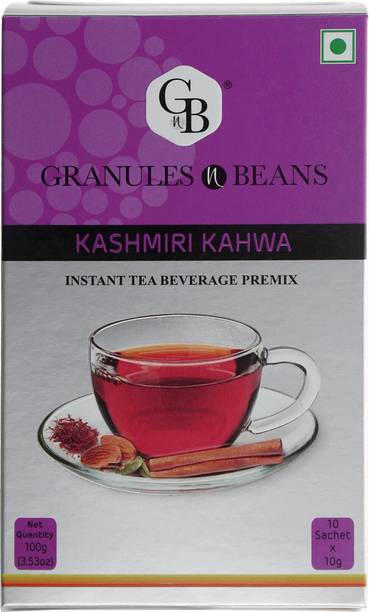 Granules N Beans Kashmiri Kahwa Instant Tea Premix |Pack of 10 Sachet Saffron, Spices Instant Tea Box