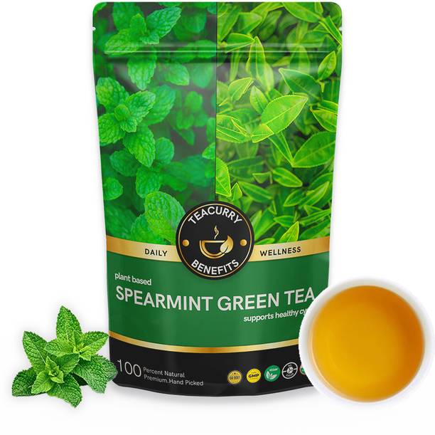 TEACURRY Spearmint Green Tea (100g) - Help with Digestive Wellness & Holistic Wellness Green Tea Vacuum Pack