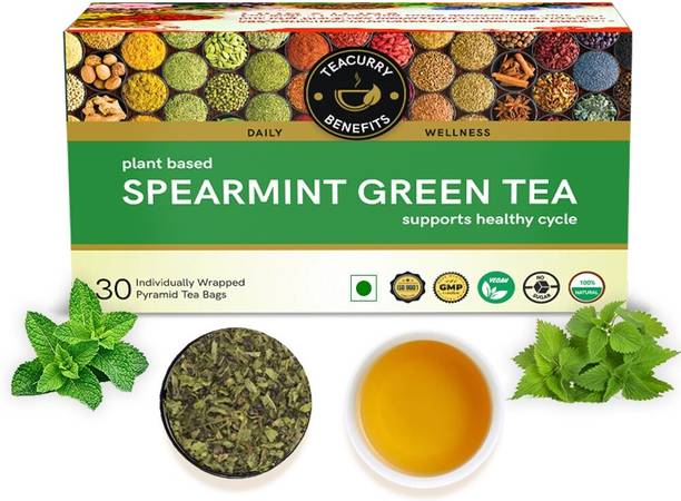 TEACURRY Spearmint Green Tea (30 Bags) - Help with Digestive & Holistic Wellness Green Tea Box