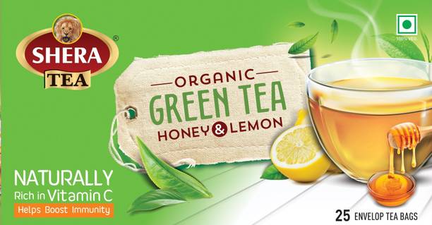 Shera Organic Green Tea Bags-25 Honey & Lemon Honey Green Tea Box