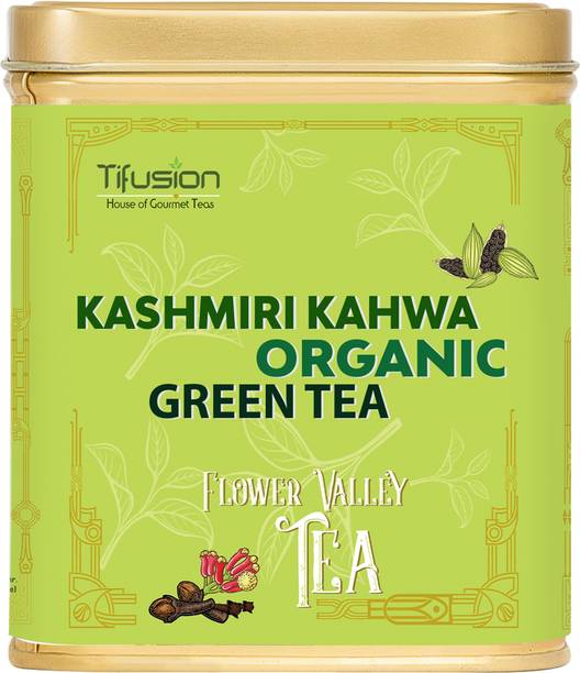 Tifusion Kashmiri Kahwa Organic Green Tea With Almond, Cardamom, Clove, Ginger, Cinnamon Rose, Saffron Herbal Tea Tin