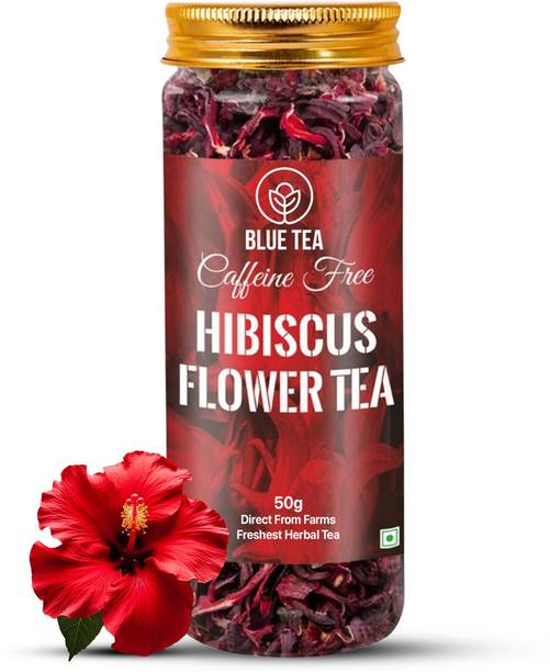 BLUE TEA Hibiscus Sun Dried Sabdariffa Flower Tea Used as Natural Red for Cocktail/Mocktail and Syrups 50 g 50 Drinks Hibiscus Herbal Tea Plastic Bottle