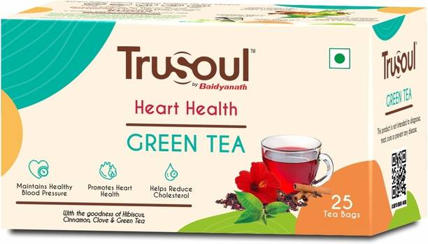 Trusoul Natural Herbal Heart and Health Green Tea with Hibiscus, Cinnamon, Clove Green Tea Bags Pouch