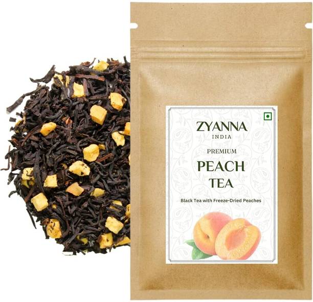ZYANNA Peach Tea - Premium Black Tea with Dried Peach Cubes Peach Black Tea Pouch
