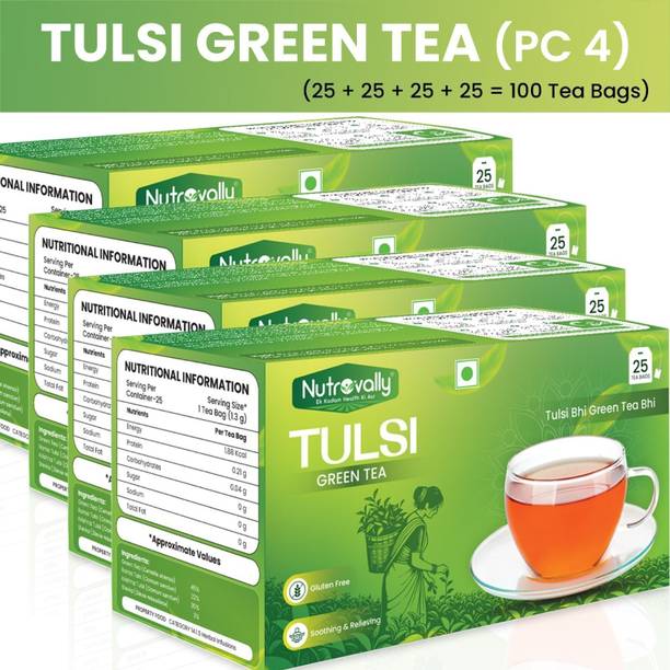 NutroVally Tulsi Green Tea for Weight Loss | Anti-Oxidants Rich Immunity Booster Tulsi Green Tea Bags Box
