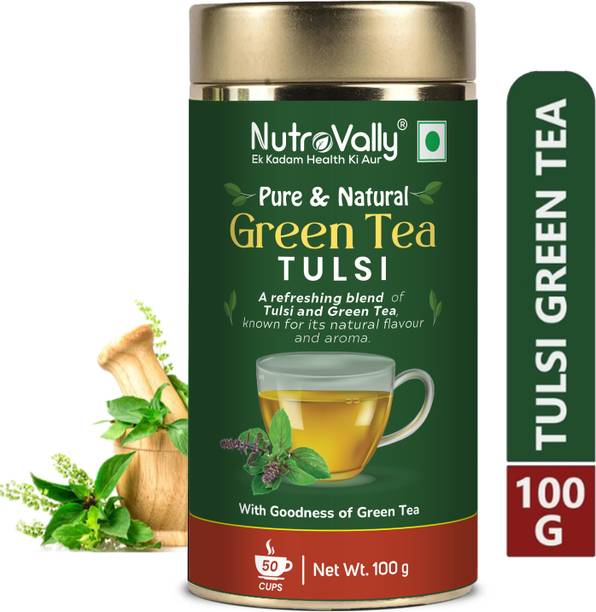 NutroVally Green Tea with Tulsi for weight loss Loaded with Anti-Oxidants & 100% Natural Tulsi Green Tea Tin