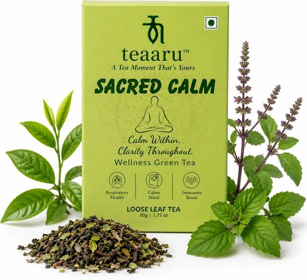 TEAARU Sacred Calm Tulsi Green Tea Tulsi Herbal Tea Box