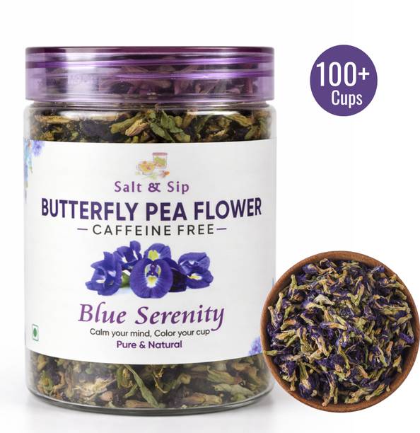 Salt & Sip Butterfly Pea Flower Tea -70g(120+ Cups)| Antioxidant Rich & Caffeine Free Herbs Herbal Tea Plastic Bottle