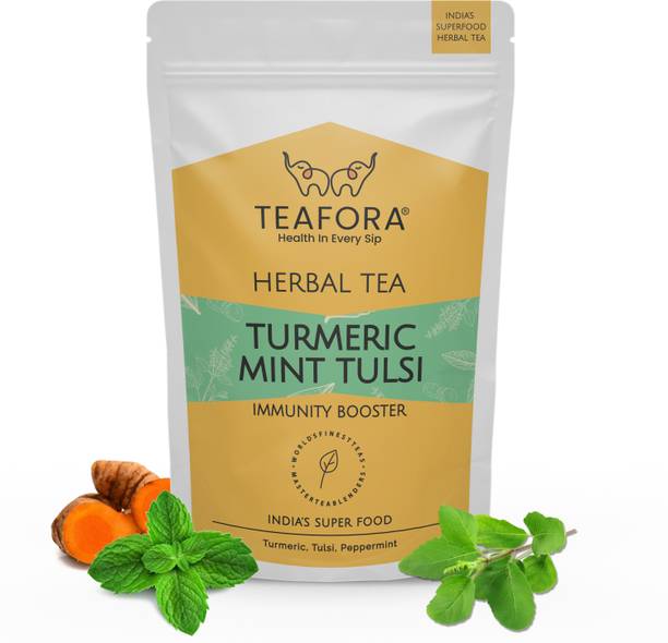 TEAFORA Turmeric Mint Tulsi Herbal Tea | 100% NATURAL INGREDIENTS - 100g Herbal Tea Pouch