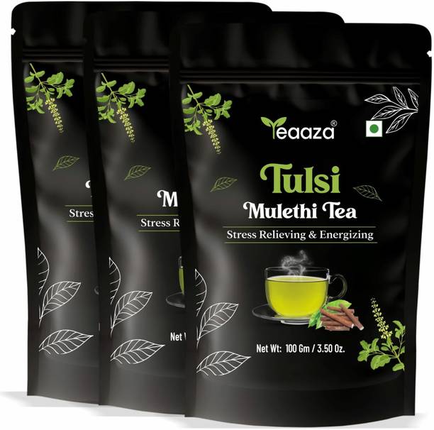 Teaaza Organic Tulsi Mulethi Tea 3x100g | Immunity, Digestion & Stress Relief Blend Tulsi, Mulethi Herbal Tea Pouch